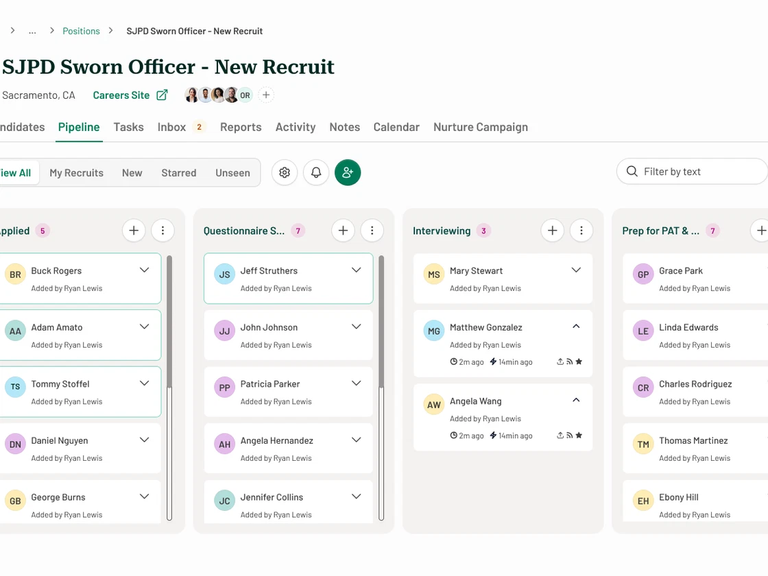 Kanban board for applicant tracking