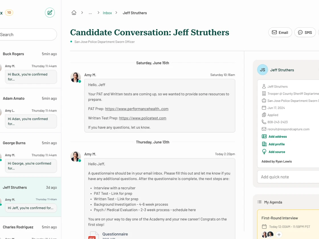 Candidate messaging and communication system
