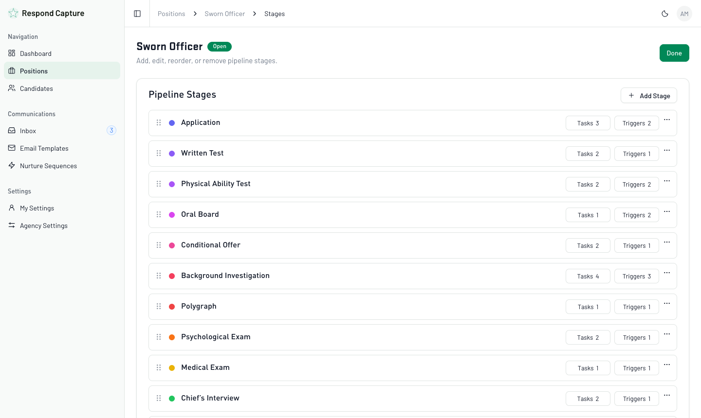 Respond Capture pipeline stage editor