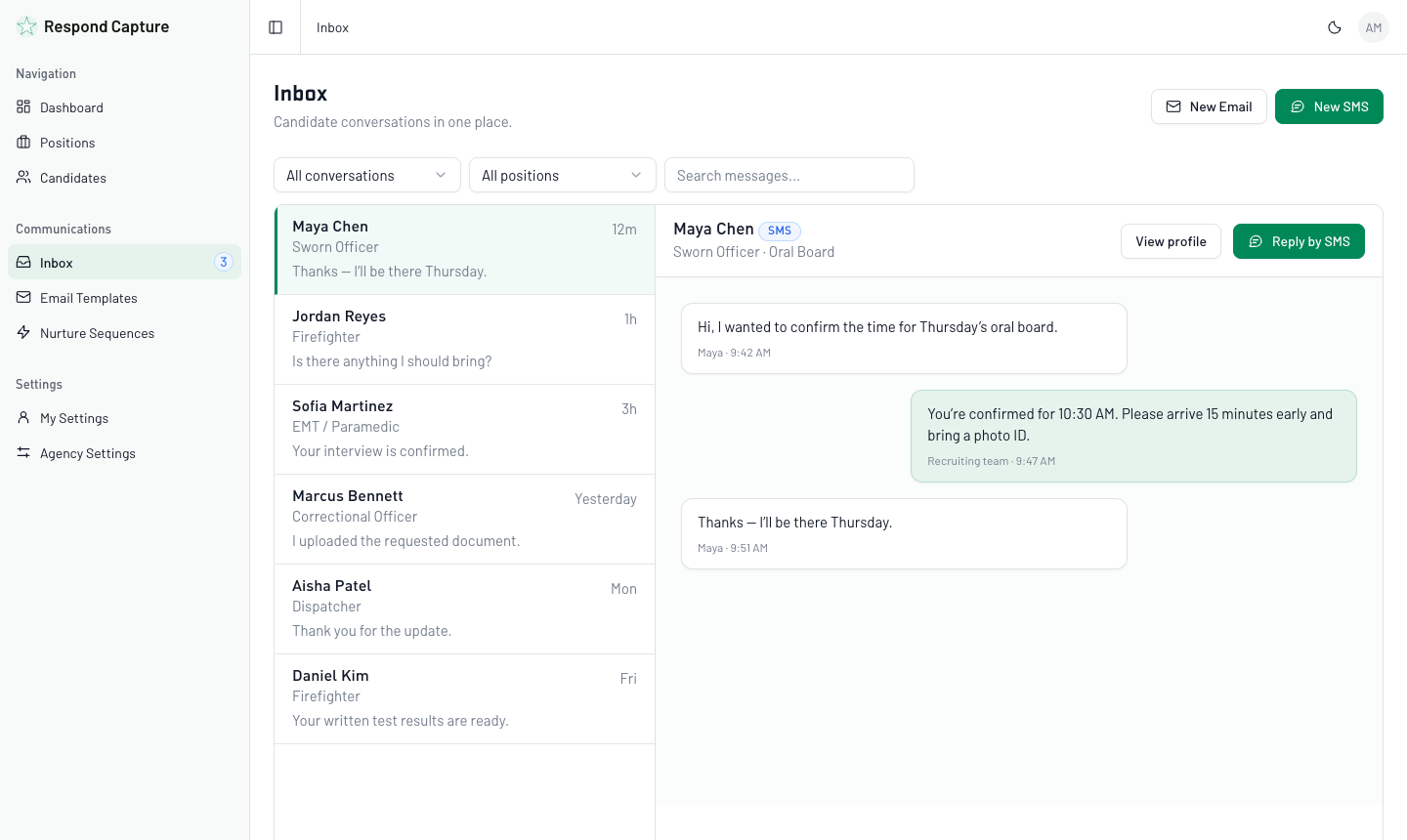 Respond Capture candidate messaging