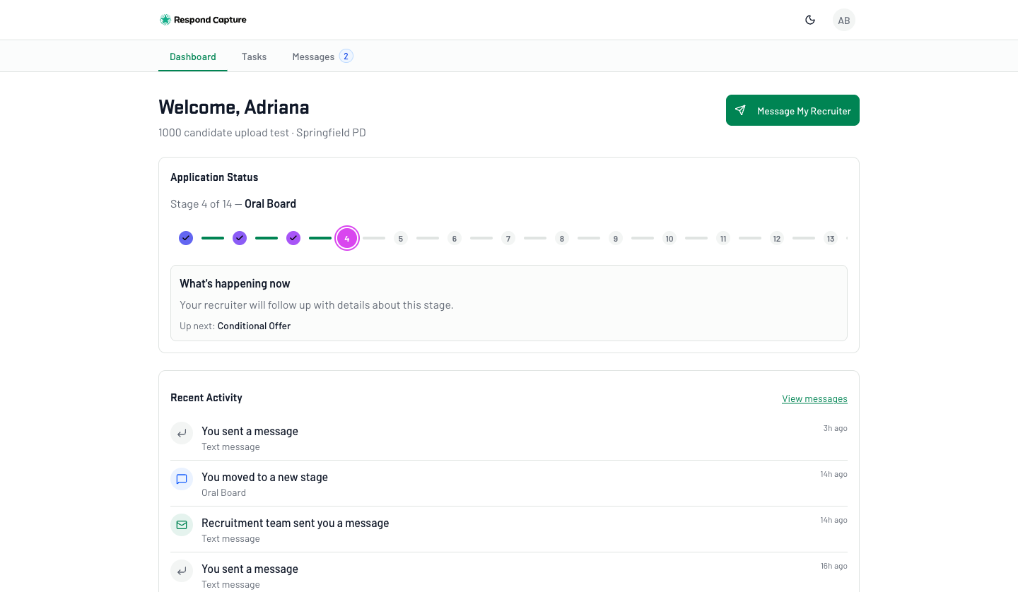Respond Capture candidate portal sign-in